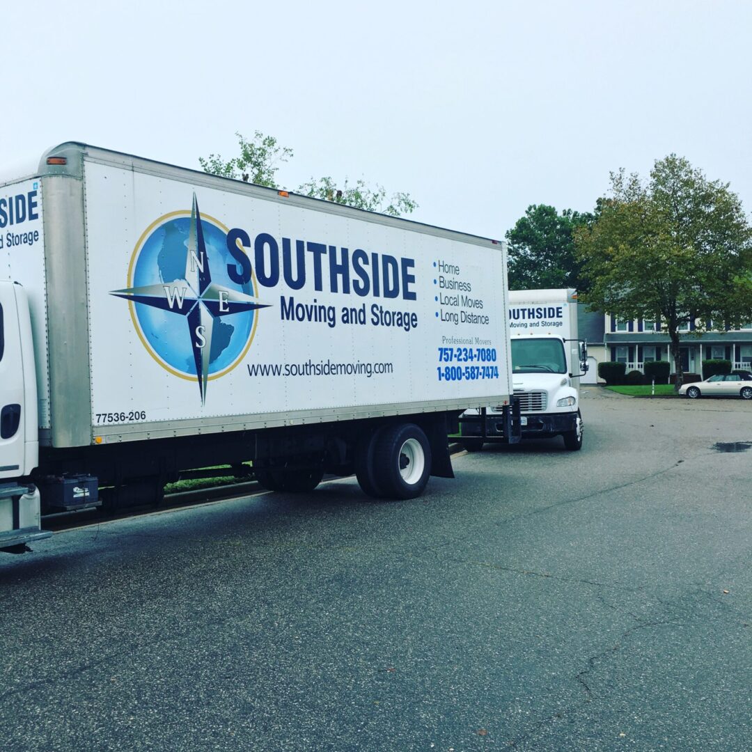 A white truck with the words " southside moving and storage ".