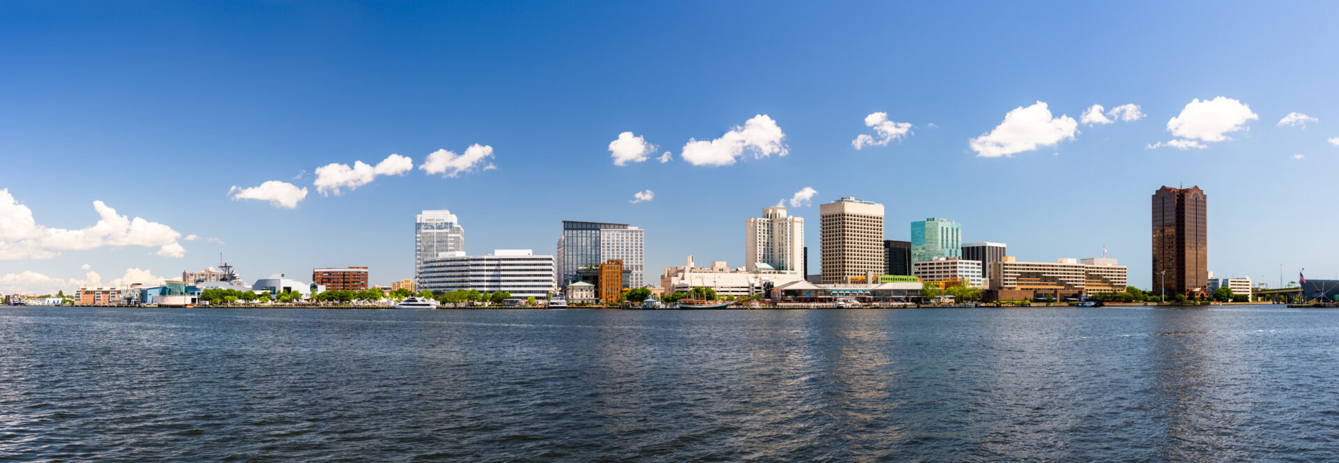 A view of the city skyline from across the water.