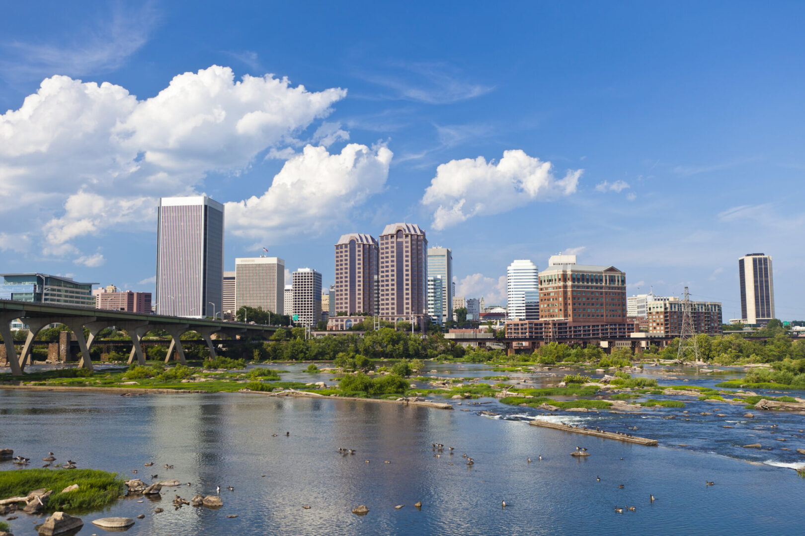 A view of the city skyline from across the water.